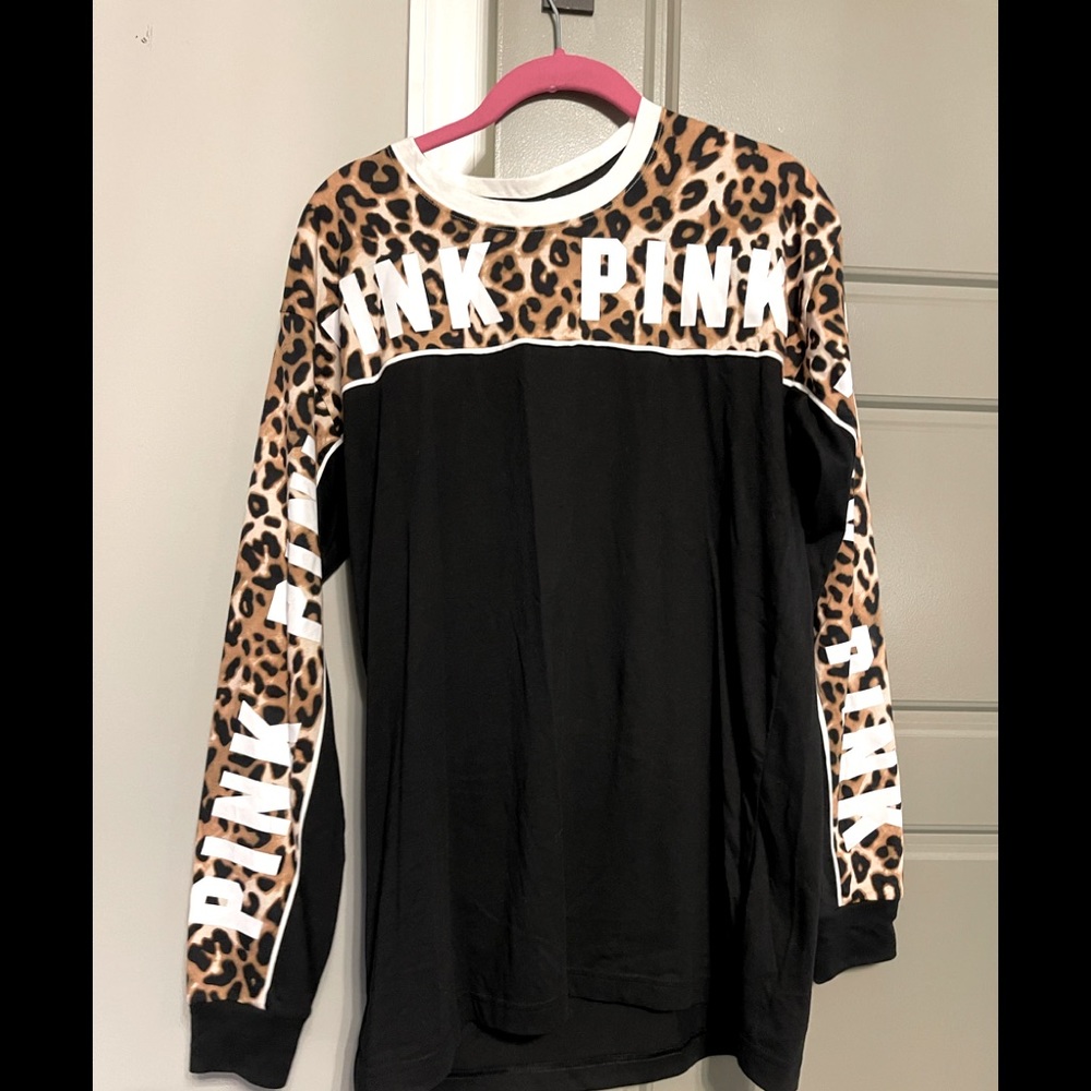 Victoria Secret Pink leopard cheetah animal print campus tee long sleeve small